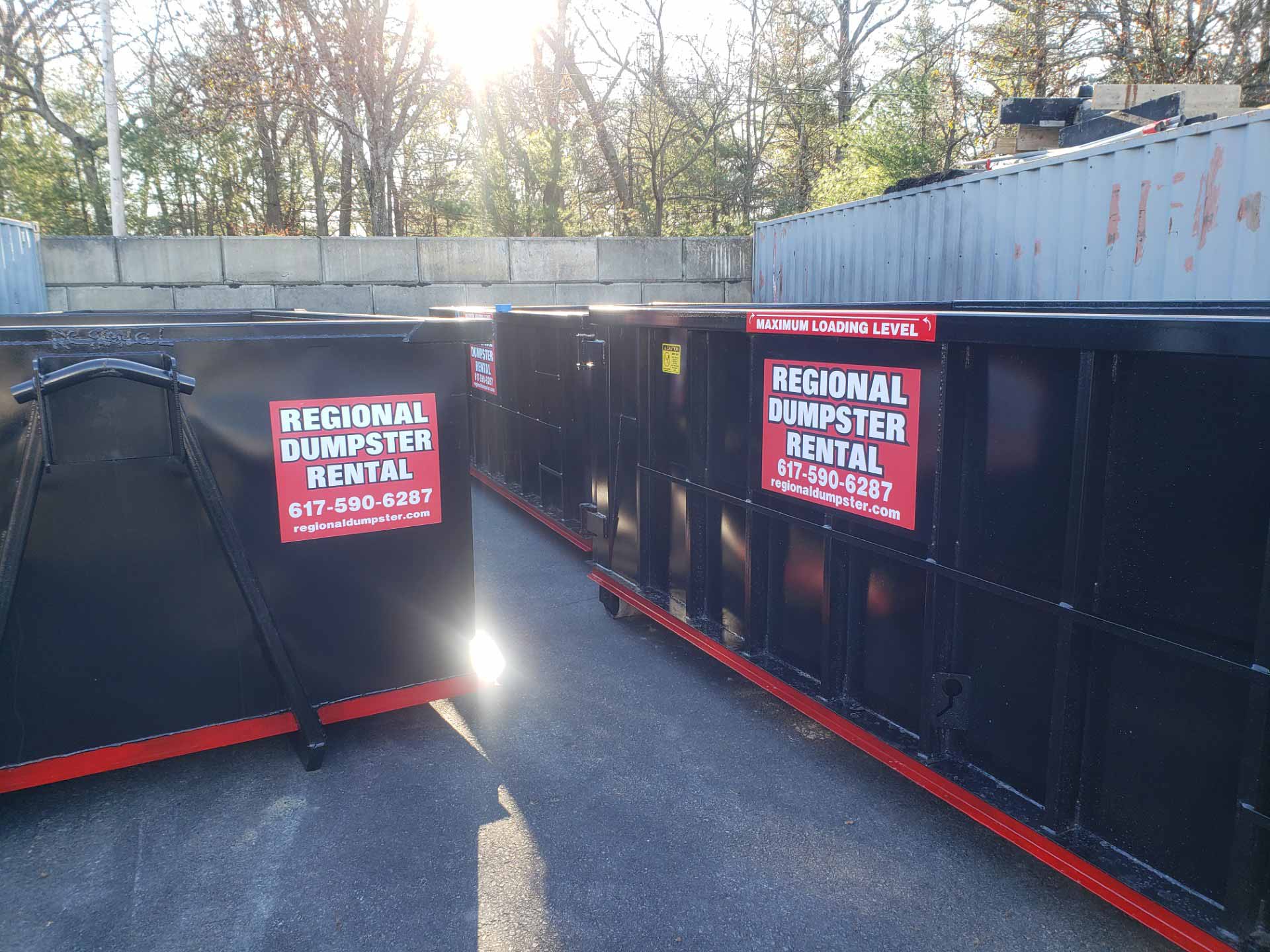 A collection of dumpsters from Regional Dumpster Rental